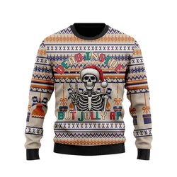 Santa Claus Skull Graphic Sweatshirts Funny Skeleton Ugly Sweater Xmas Holiday Crew Neck Sweatshirt Christmas Unisex Pullover