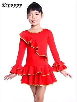 ชุดเต้นรำแขนยาวสำหรับเด็กผู้หญิงกระโปรงชุดเต้นรำละตินใหม่ฤดูใบไม้ร่วง