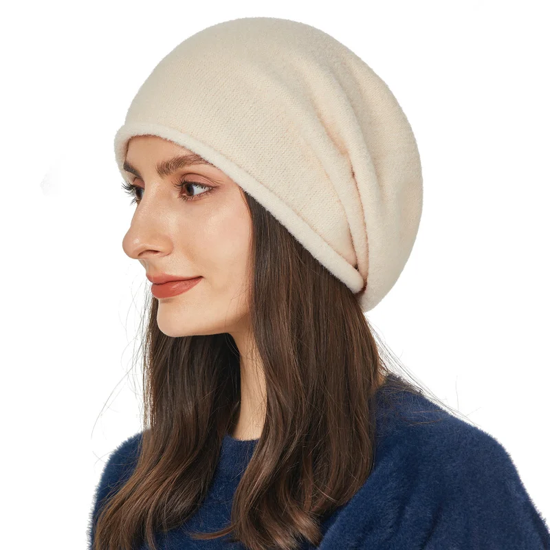 Sparsil Women Cashmere Beanie Hat Women Winter Hats Crimping Wool Knitted Warm Skullies Beanies For Women Gorros Female Cap