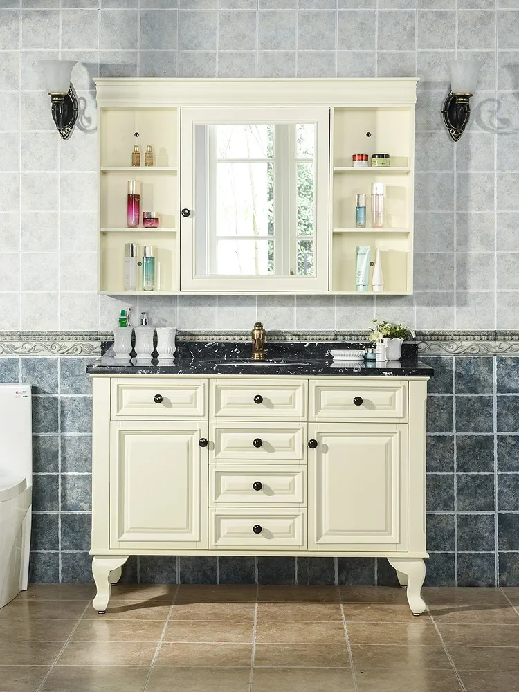 Oak bathroom cabinet combination retro floor washbasin cabinet sink Solid wood bathroom sink Bath cabinet