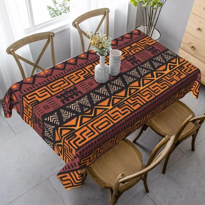VIKAMA Boho Ethnic Table Cloth Traditional African Zigzag Triangle Pattern Waterproof Easy Clean Home Kitchen Decor Table Cover