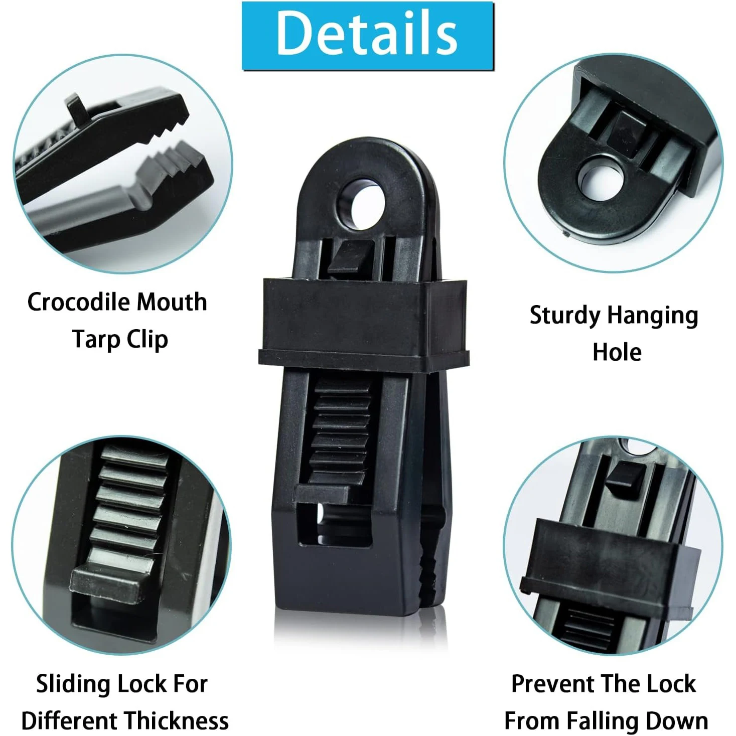 Réinitialisation de bâche bouche de crocodile, pinces de fixation polyvalentes pour piscine, couverture AwO2, camping en plein air, auvents de caravane, 15 pièces