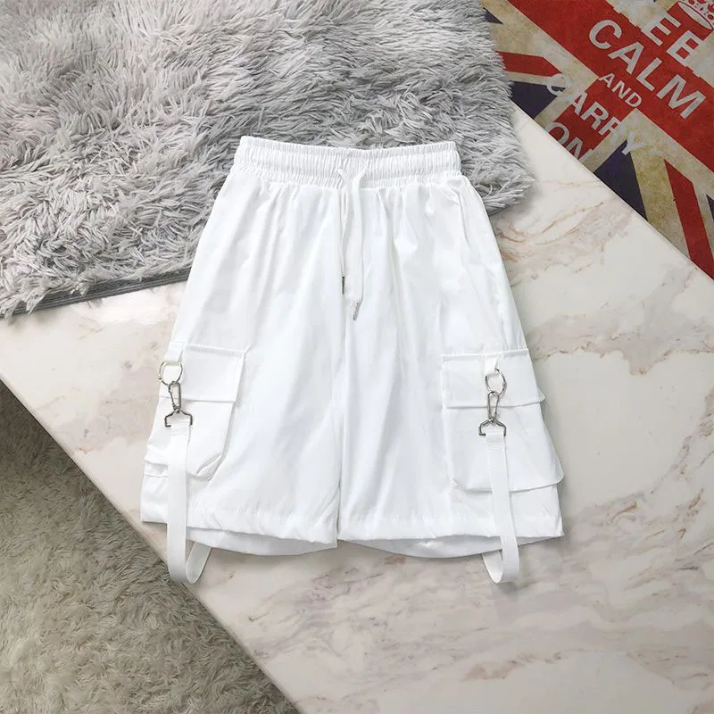 Lucyever Black White Summer Cargo Shorts Women Harajuku Streetwear Unisex Hip Hop Shorts High Waist Baggy Wide Leg Short Pants