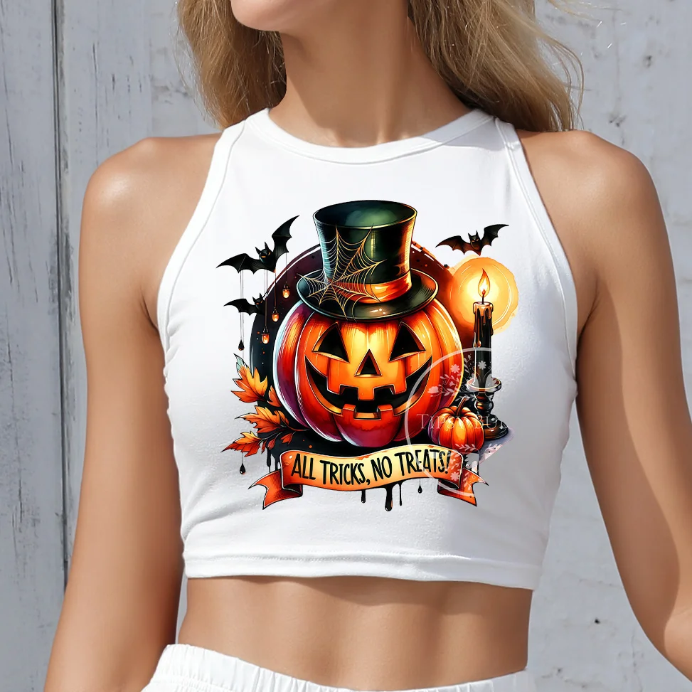

Evil Pumpkin Sleeveless T-shirt Summer Crop Top Mickey Mouse Graphic Tees Summer Streetwear Halloween Sexy Tank Tops
