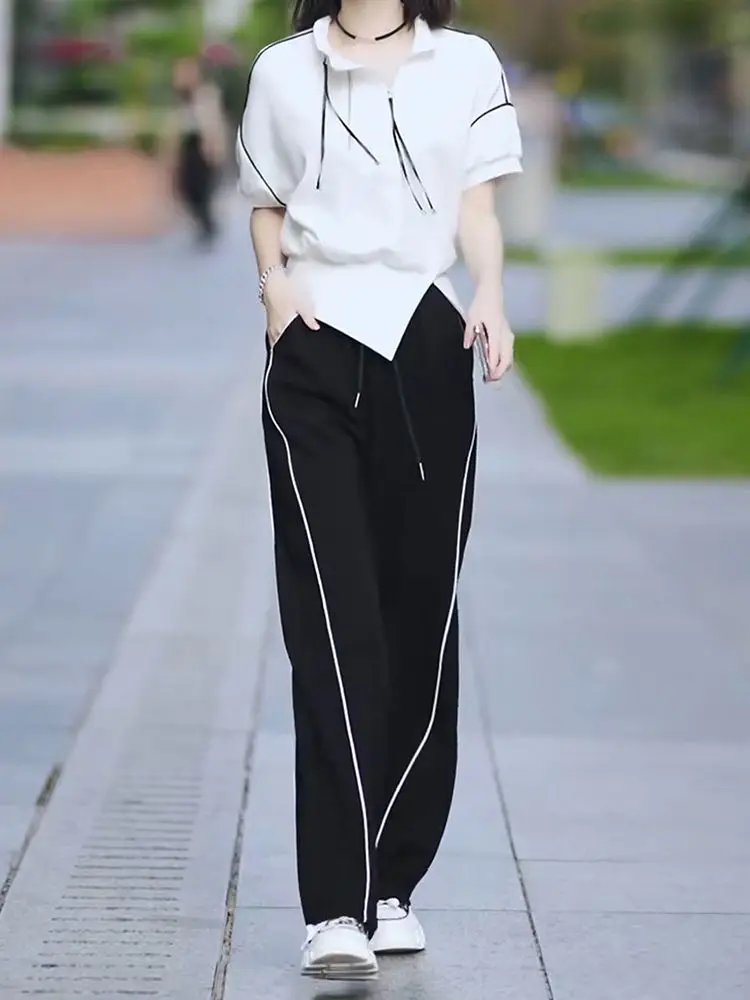 2024 Spring/Summer Fat MM Fashion Casual Sportswear Set with Zipper Top and Pants Two Piece Set Trendy