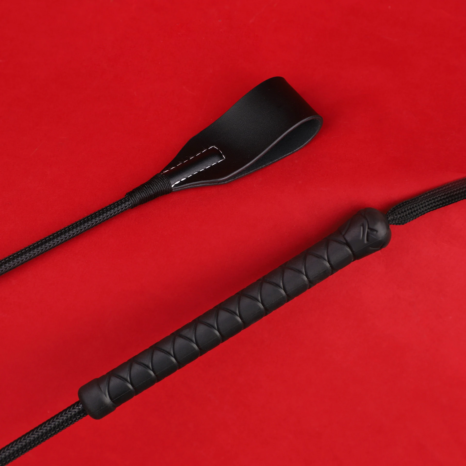 Frusta per cavalli in vera pelle nera da 46CM, frusta per Flogger equestre da equitazione per l'allenamento del cavallo