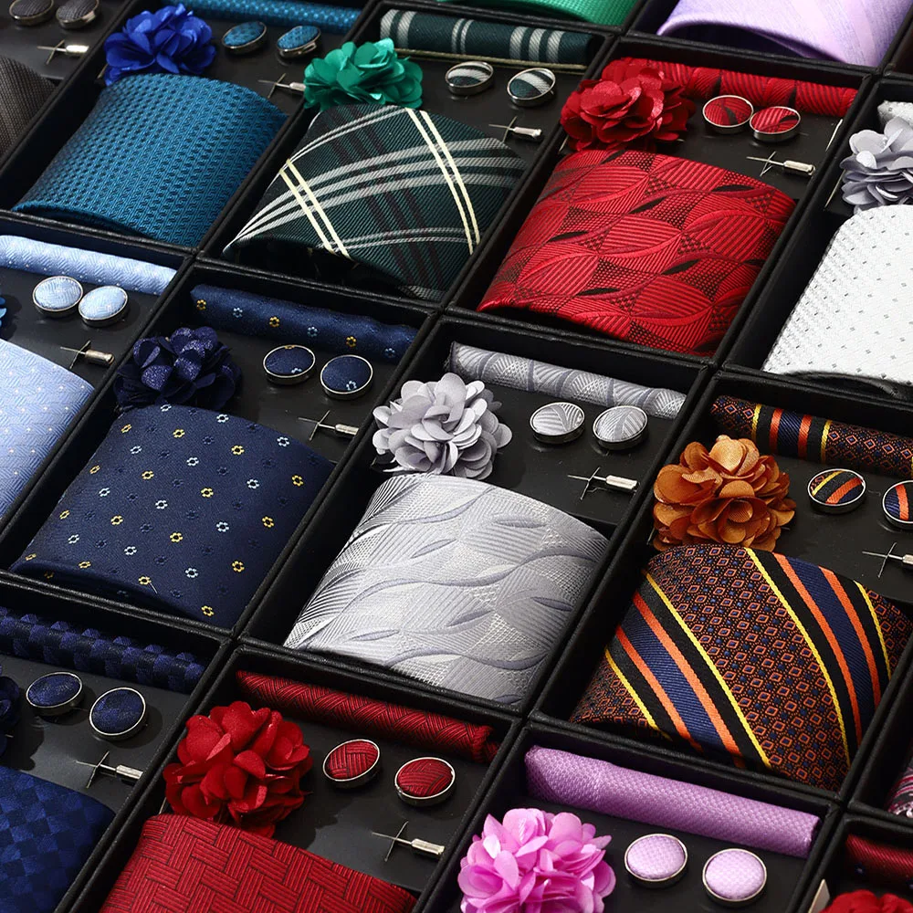 

Высший класс праздничная подарочная коробка серый принт галстуки карманные квадратные запонки брошь набор для мужчин аксессуары для костюма подходят для группы