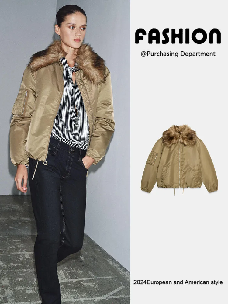 

Модная женская короткая куртка-пилот: новинка зимы, элегантный воротник, молния, длинный рукав