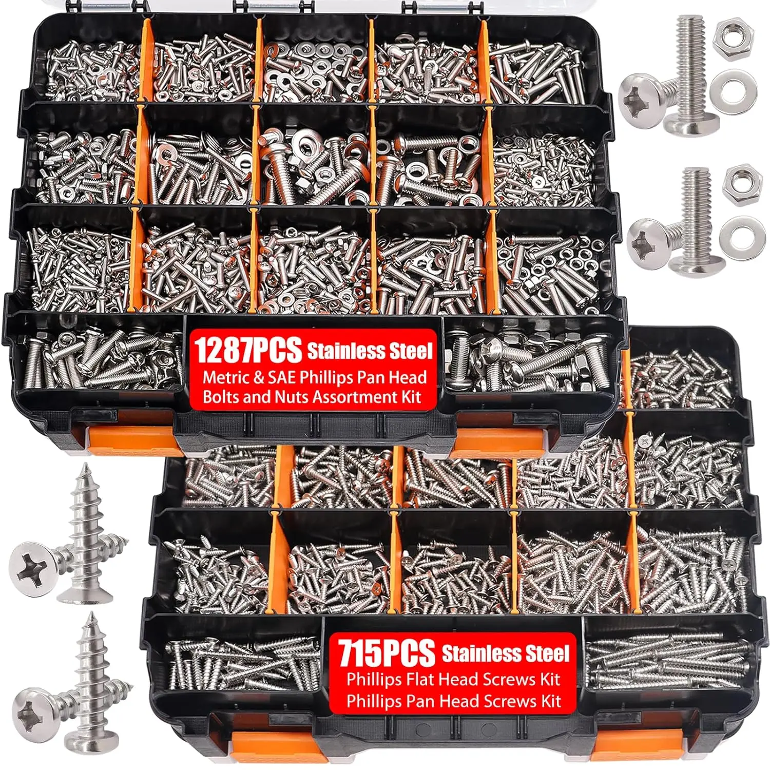 

/2002PCS Stainless Steel Hardware Assortment Kit,Metric & SAE Machine Screw Kit,Nuts And Bolts Assortment,Phillips Pan Hea