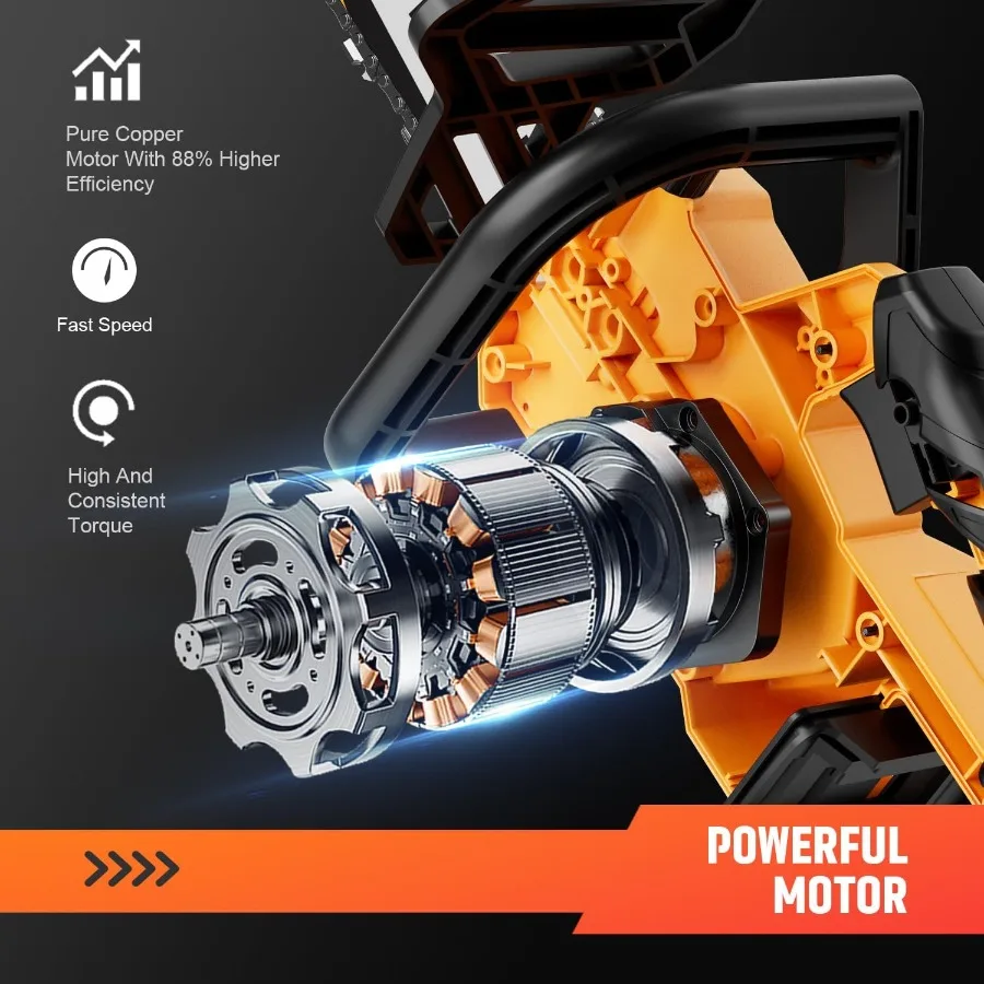 12インチ電動チェーンソー、バッテリーパック2個付き - 軽量ハイパワー20Vコードレスチェーンソー、木材切断、木の剪定用