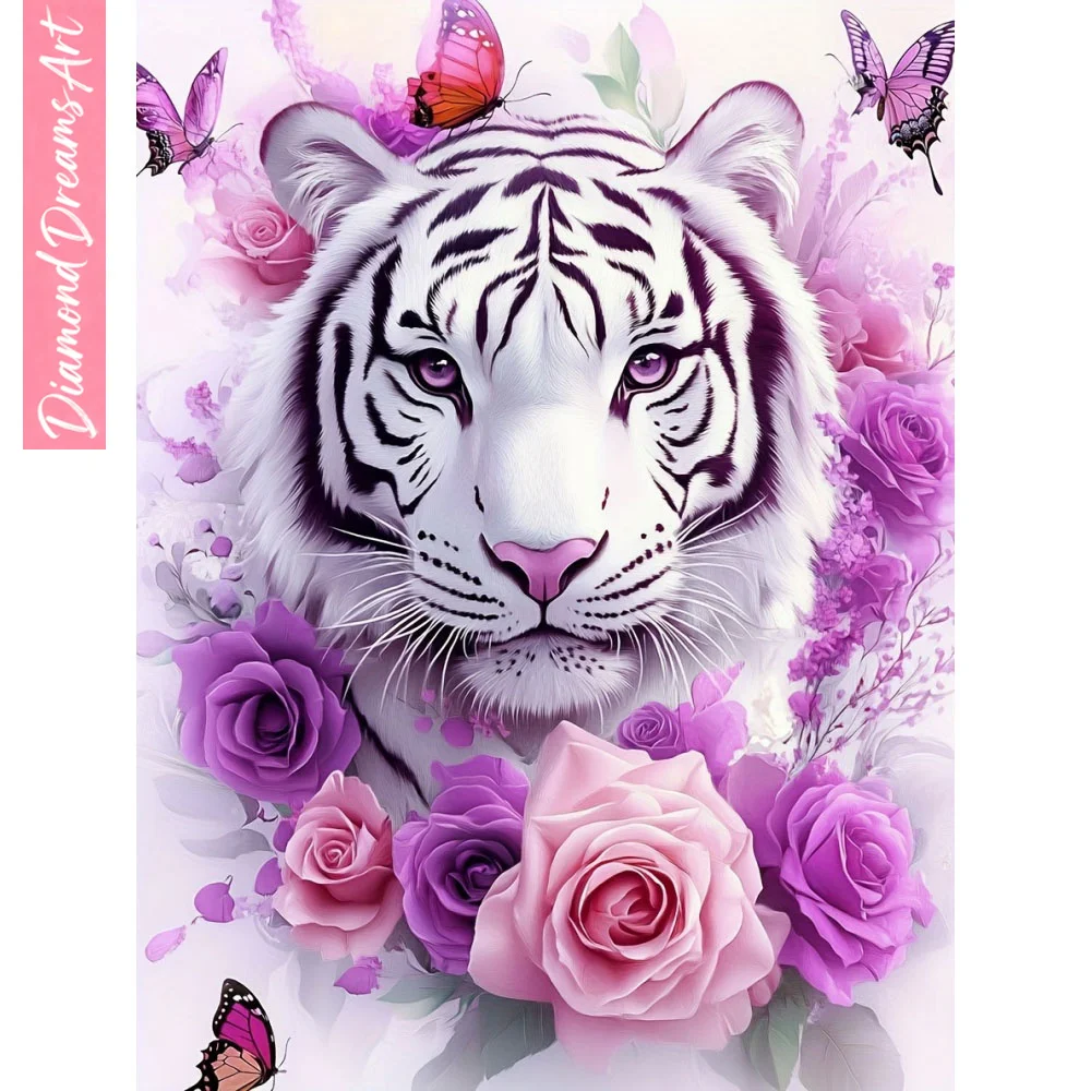 

DIY Diamond Painting Tiger Animal Embroidery Flower Full Square Round Mosaic Rhinestones Painting Decor For Home,frameless