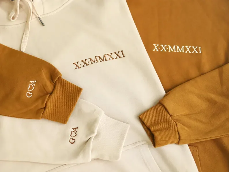 Embroidered Roman Numeral Hoodie Custom Anniversary Date Couple Hoodies Wedding Gift Boyfriend Custom Couples Hoodie
