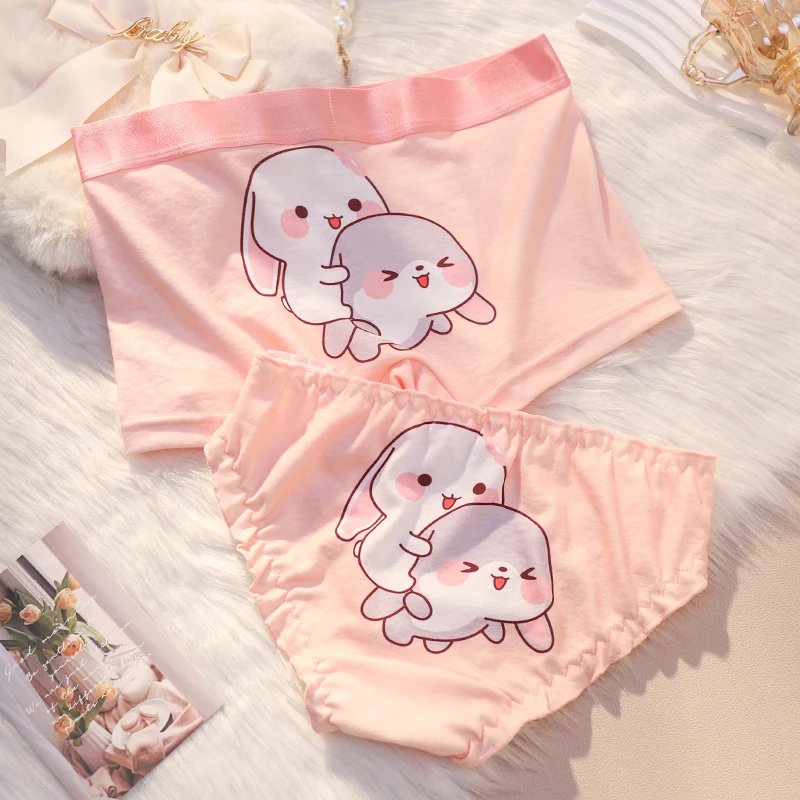 2024 New Lolita Couple Underwear Pure Cotton Cute Style Men And Women Sexy Pure Desire Fun Couple Underwear Set Panties