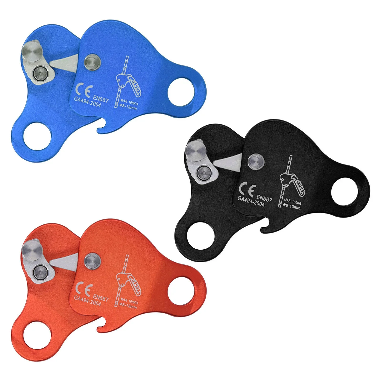 Dispositivo de sujeción para cuerda de escalada, descensores de aleación de aluminio, bloqueador de cuerda de escalada de 8-13mm con bloqueo automático para escalada al aire libre y montañismo
