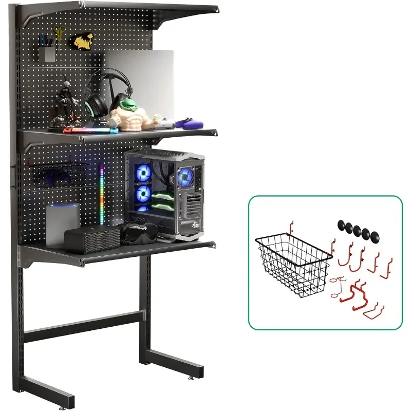 

Game Vertical Shelving Unit, Freestanding Game Shelving Pegboard Cabinet with Metal Pegboard for Home Office