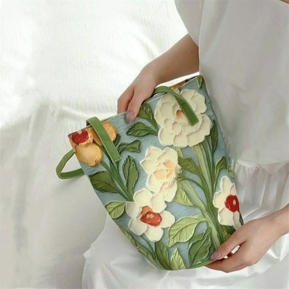 Large-Capacity Bag Comfortable Shoulder Bag Oil Painting Handbag Elegant Bucket Bag For Leisure Commuting Shopping