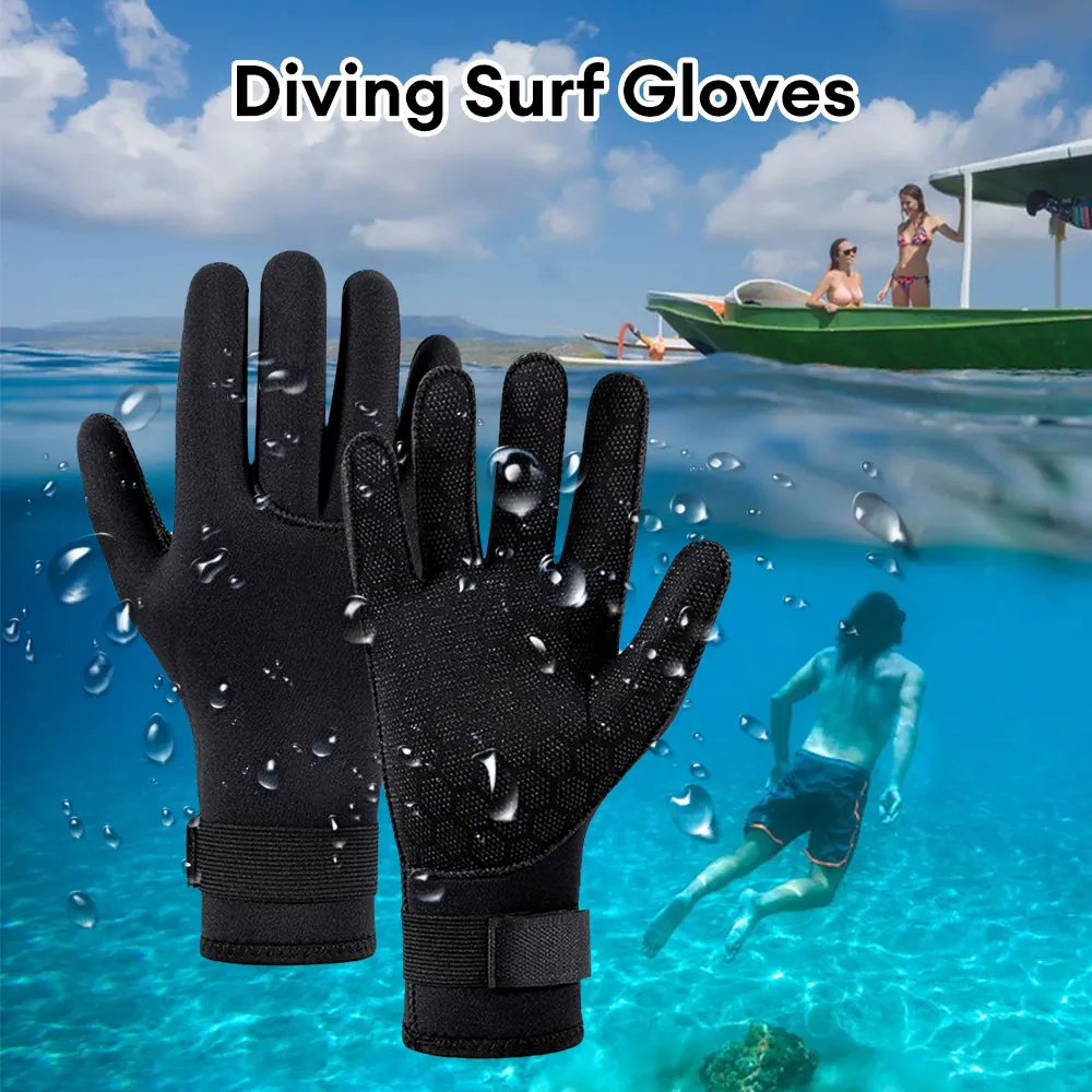 1 Pair Diving Surf Gloves Surf 3mm Neoprene Warm Anti-Slip Wetsuit Gloves for Spearfishing Swimming Rafting Kayaking Paddling