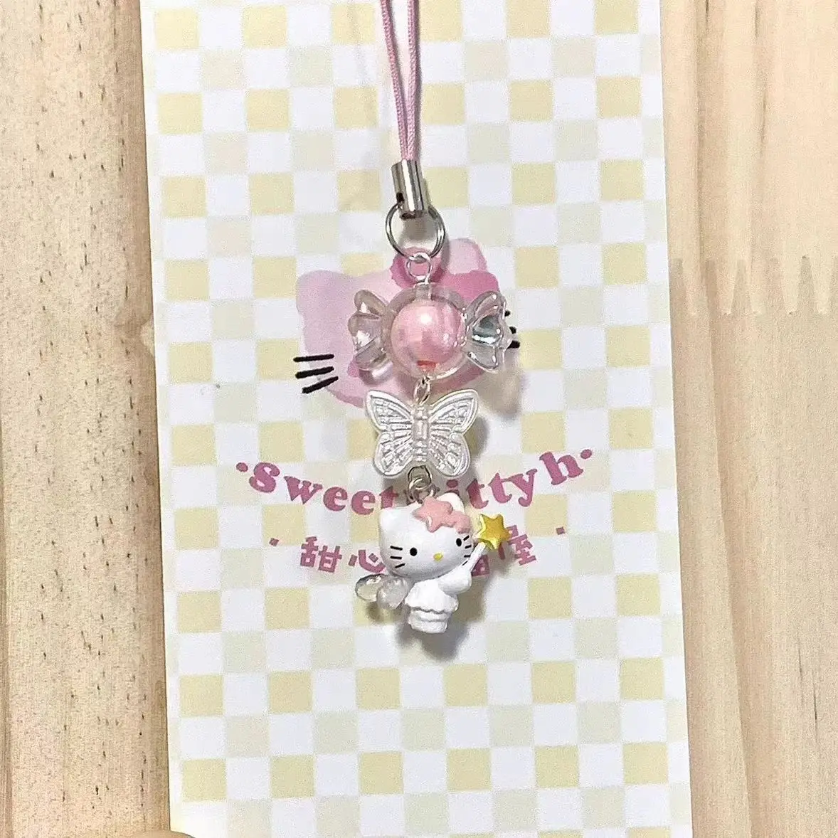 Sanrio Hello Kitty Phone Chain Kawaii Strawberry Head  Girl INS Style Beaded Pendant Cute Cartoon Backpack Decorative Gifts