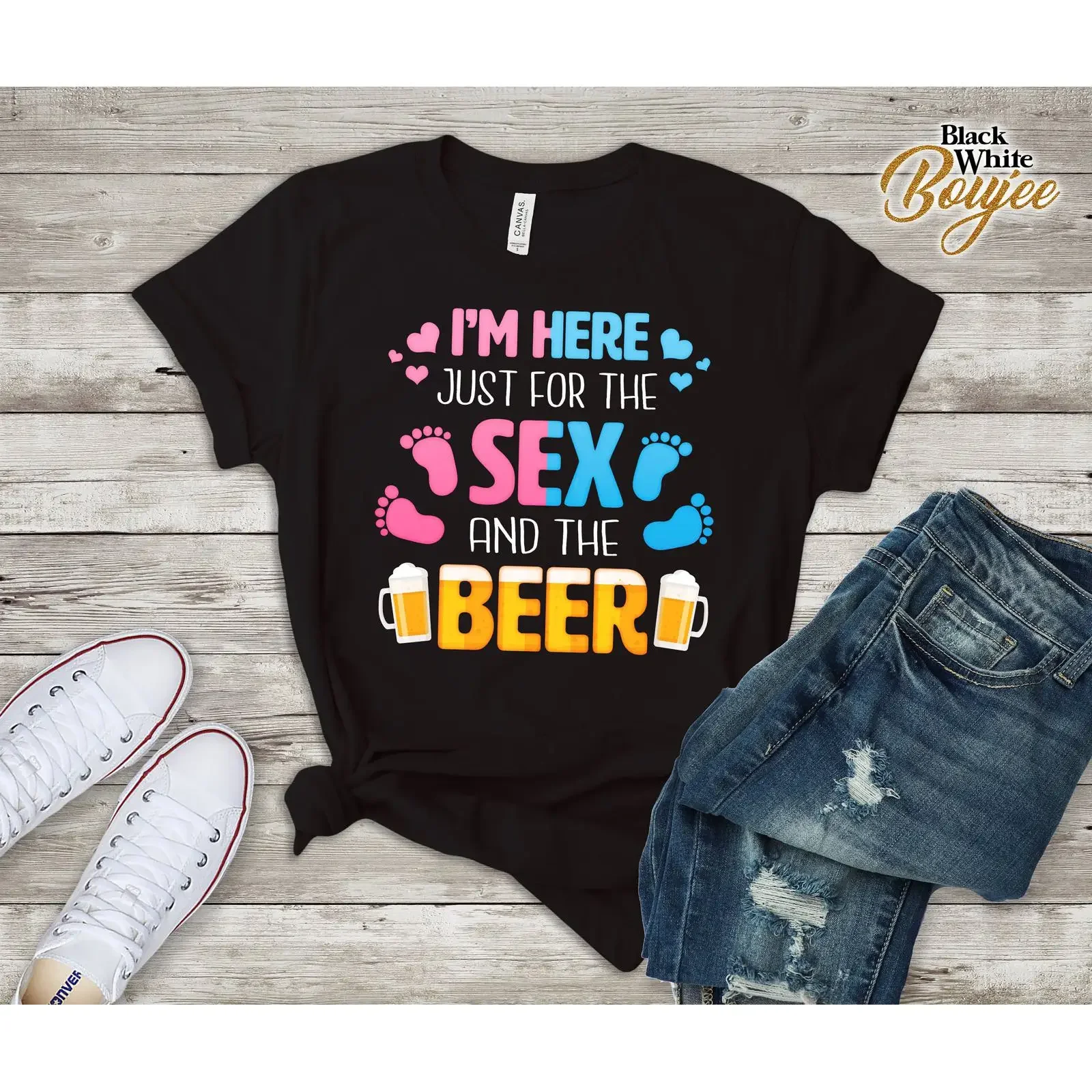 I amp 39 m Here Just For The Sex And Beer Funny Gender Reveals Baby Shower Family Awesome T Shirt vintage Washed Soft Casual