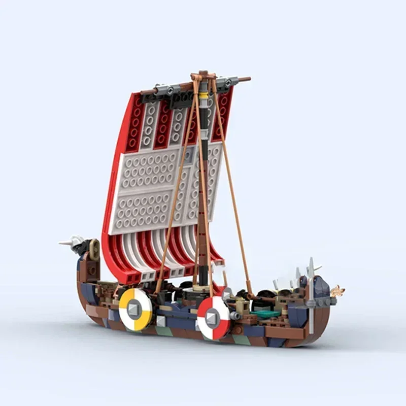 Medieval Military Ships Model MOC Building Bricks Viking Longship Modular Technology Gifts Holiday Assemble Children Toys Suit