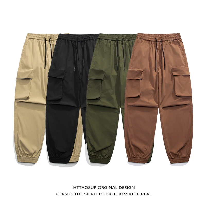 HTTAOSUP ريترو العصرية وظيفية Sle سراويل تقليدية الرجال فضفاضة تناسب ملابس العمل الرياضية بنطلون مع كيتس مستقيم الساق السراويل الطويلة #4