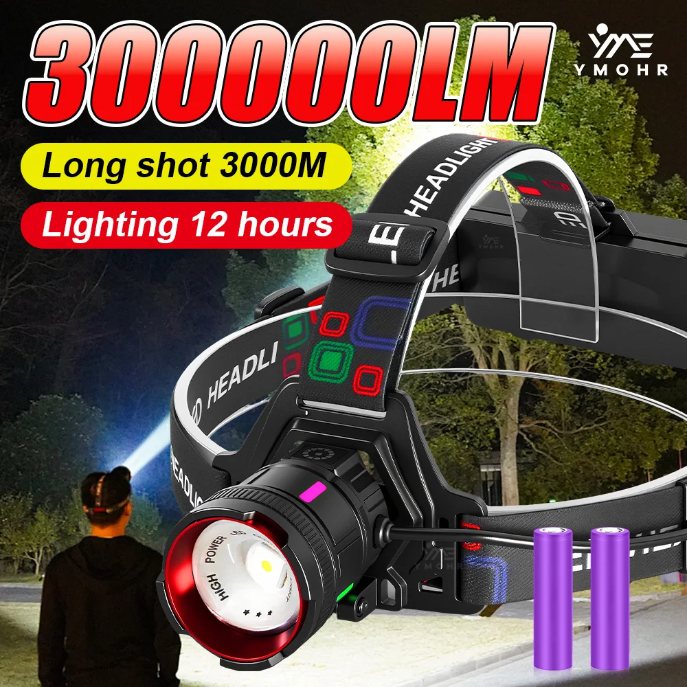 

300000LM Мощные светодиодные фонарики Встроенный аккумулятор USB Перезаряжаемый сильный ручной фонарь Многофункциональный фонарик для экстренной помощи