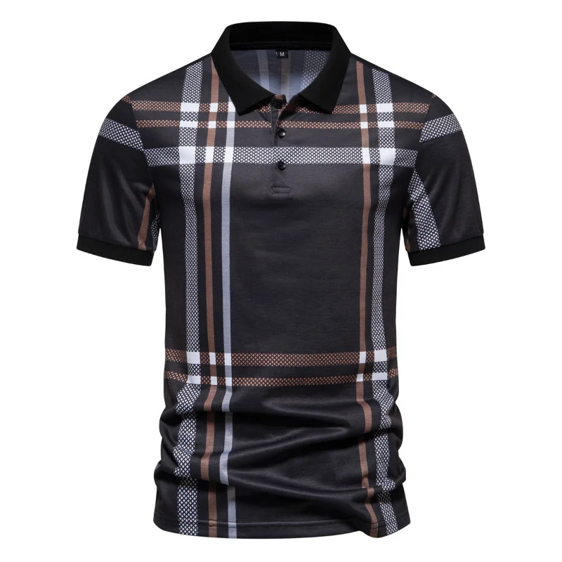 5 Colors!2023 Summer Men\'s New POLO T-shirt Stripe Half Open Neck T-shirts Business Casual Breathable Short Sleeve Graphic Tees