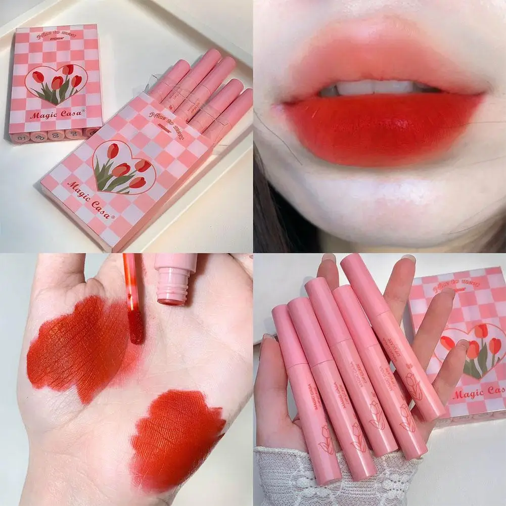 Neue Tulpen Lippen glasur matte flüssige Lippenstifte dauerhafte feuchtigkeit spendende Antihaft-Tasse Lip gloss Lippen Make-up wasserdicht für Frauen i1m5