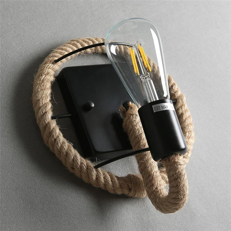 Imagem -03 - American Country Hemp Rope Wall Lamps Luz Retro Sconce Beside Living Iluminação Loft Escadas e Vaidade Indoor Wall Lights