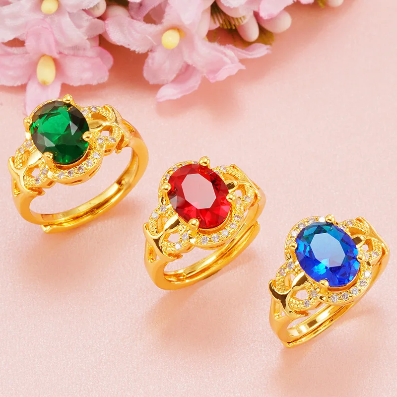 Luxury 24K 9999 Pure Gold real gold Opening Adjustable Size Lady Moissanite Ring