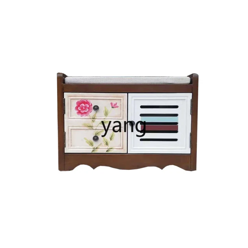 

LMM American shoe cabinet solid wood rural retro painted entrance living room storage storage chest
