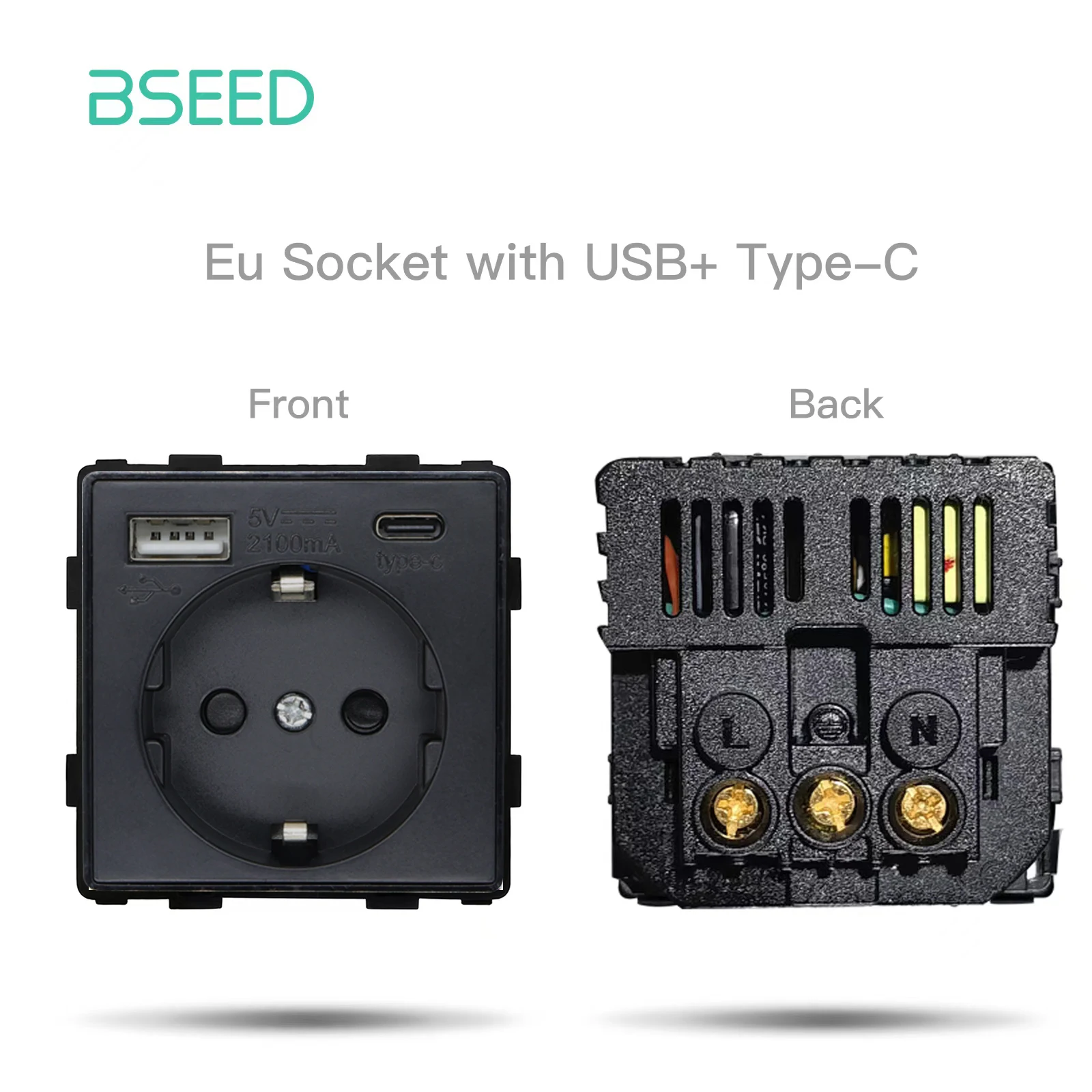 BSEED Wandlichtschalter 1/2/3 Gang 1/2 Wege Wandsteckdose USB Typ-C Ladeanschluss Funktion Kunststoffrahmen DIY Kombination