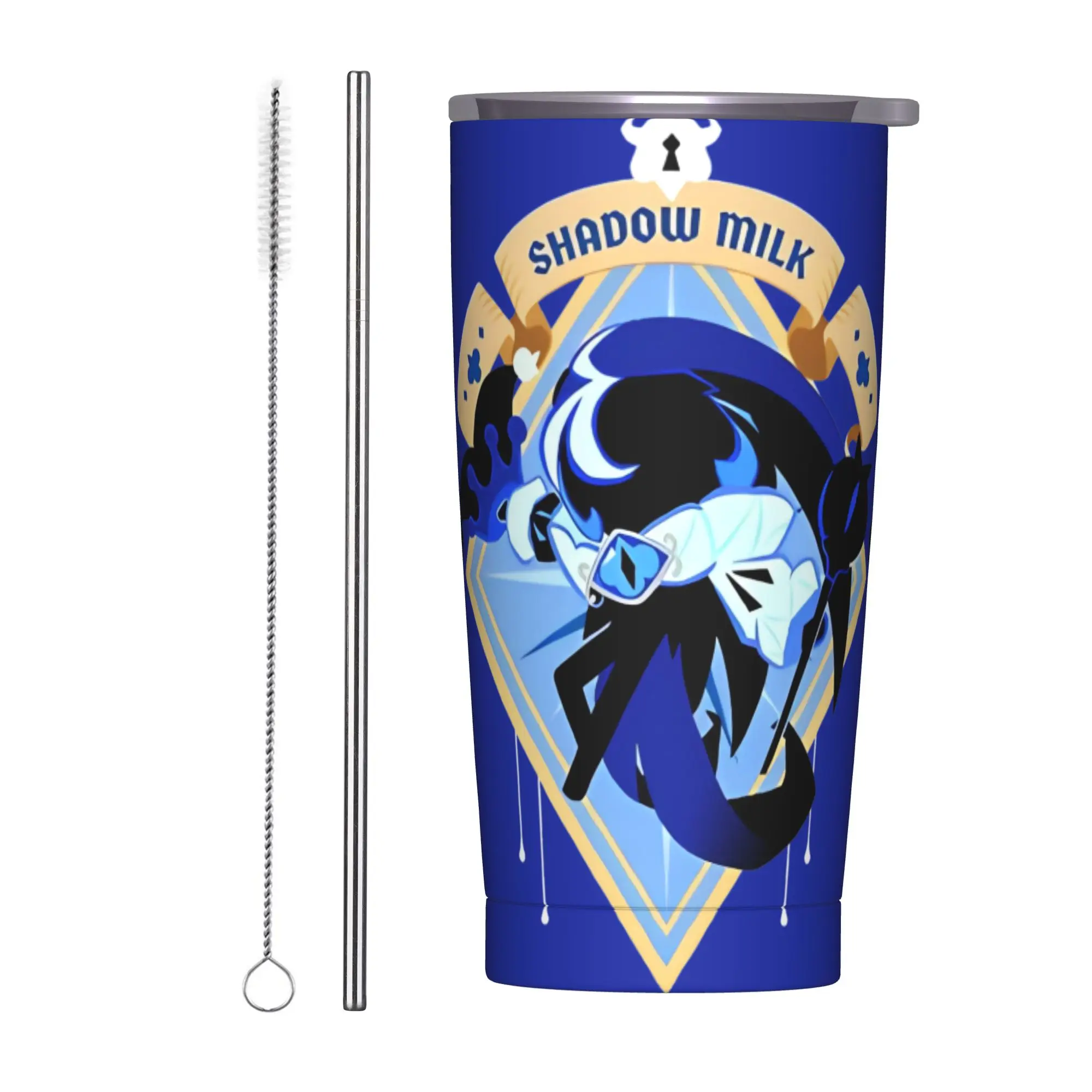 Shadow Milk Cookie Tumbler Vacuum Insulated Cookie Run Kingdom Thermal Cup with Lid Straw Office Home Mug Spill Proof, 20oz
