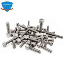 10Pcs M3 M4 M5 M6 M8 M10 M12 Gr2 TA2 Titanium DIN912 Allen Hexagon Hex Socket Cap Cylindrical Head Bolt Titanium Alloy Screw