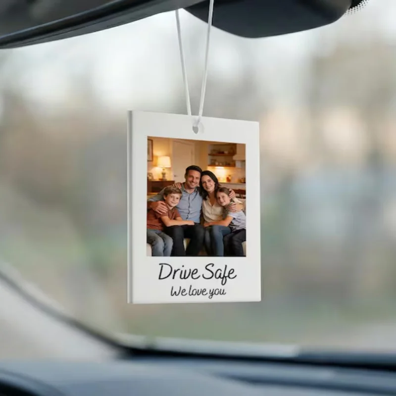 Customized Photo Car Polaroid Acrylic Rearview Mirror Decoration Can Add Text Pendant Romantic Valentine Gift For Driver view 5