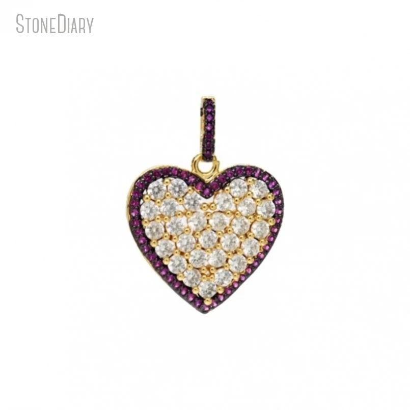 

5Pcs Wholesale Gift For Her Jewelry Heart Point Hot Pink Gold Color Invisible Setting Clear Cubic Zirconia Pendant PM47861