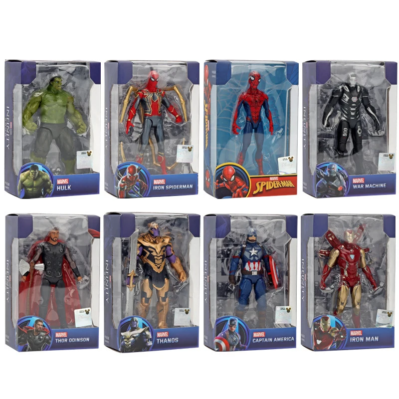 

12cm Disney Marvel The Avengers Action Toys Spider-Man Captain America Iron Man Hulk Thanos Anime Figures Model Toys Kids Gifts