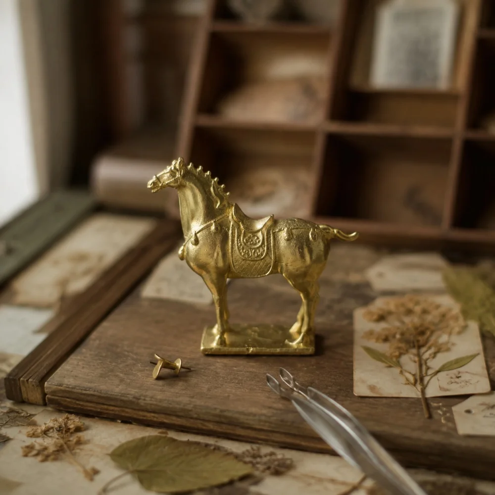 Brass Tang Horse Figurine Golden Chinese Style Horse Statue Desktop Decor Collectible Ornament Home Office Gift Decor