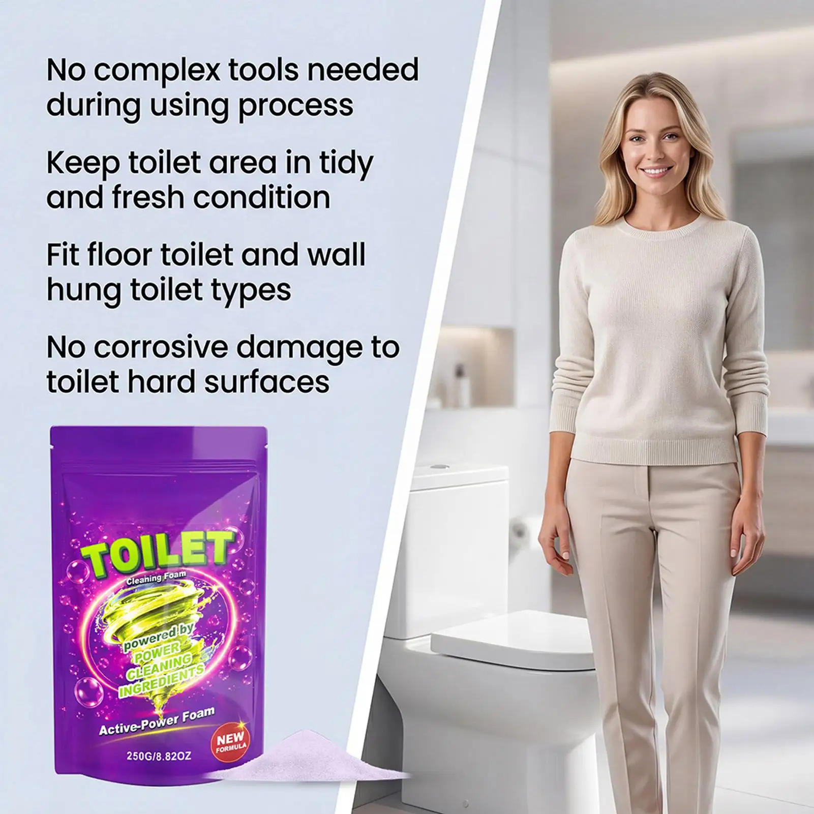 Toilet Cleaners Foaming Deep Cleaning Powerful Toilet Bowl Cleaning Powder For Limescale Deposits Mineral-Buildup Home Restroom