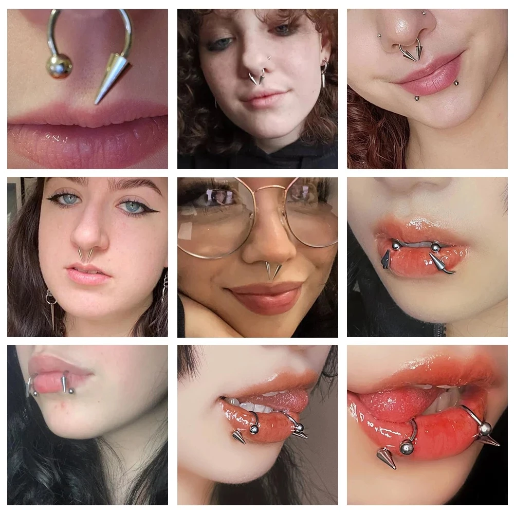 ZS 16G Cone Septum Ring Stainless Steel Horseshoe Nose Piercing Spike Lip Rings Black Color Tragus Helix Earring Body Jewelry
