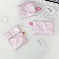 Pink Bow Makeup Lipstick Storage Bag Cute Small Cosmetic Bags Women's Makeup Bag Coin Purse Beauty Organizer Pouch