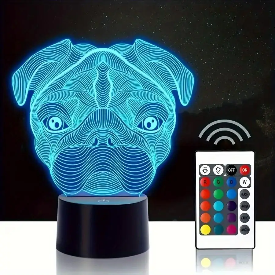 Pug Dog 3D Night Light with Touch Switch 7 Color Conversion Desk Lamp for Living Room, Bedroom, Study Decoration Lamps Kids Gift