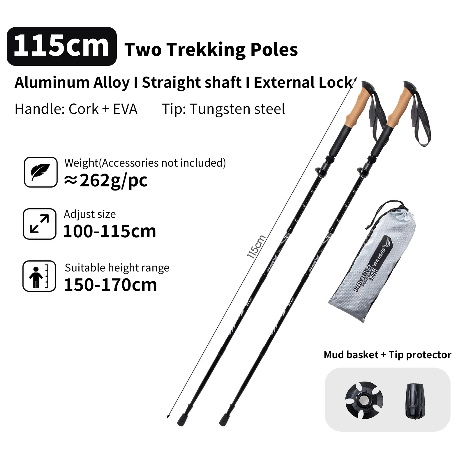 BISINNA Trekkingstokken Ultralight 2 stuks Quick Lock Wandelstok Opvouwbare aluminiumlegering Klimmen Backpacken Wandelstokken