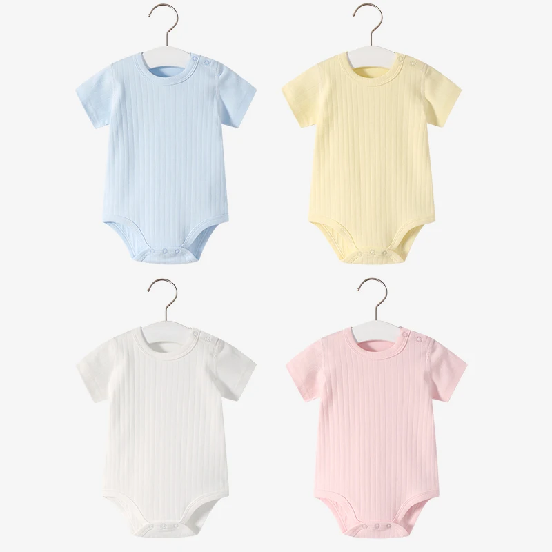 Solid Color 100% Cotton Baby Clothing 2024  Summer Baby Girls Bodysuit Short Sleeves Baby Boys Bodysuit Infant Romper