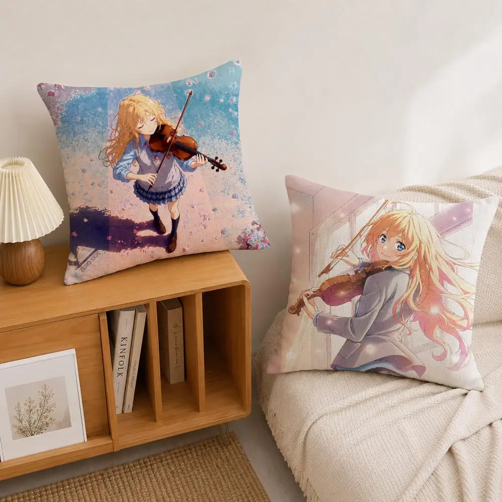 Anime Your Lie in April Cushion Cover Natural Linen Pillowcase Set, All-in-One Decor for Sofa, Bedroom & Chair