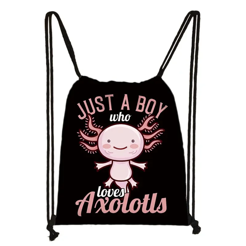 Kawaii 만화 Axolotl 물고기 재생 비디오 게임 배낭 바다 수달 Axolotl/흰 족제비 하라주쿠 Drawstring 가방 캔버스 여행 가방