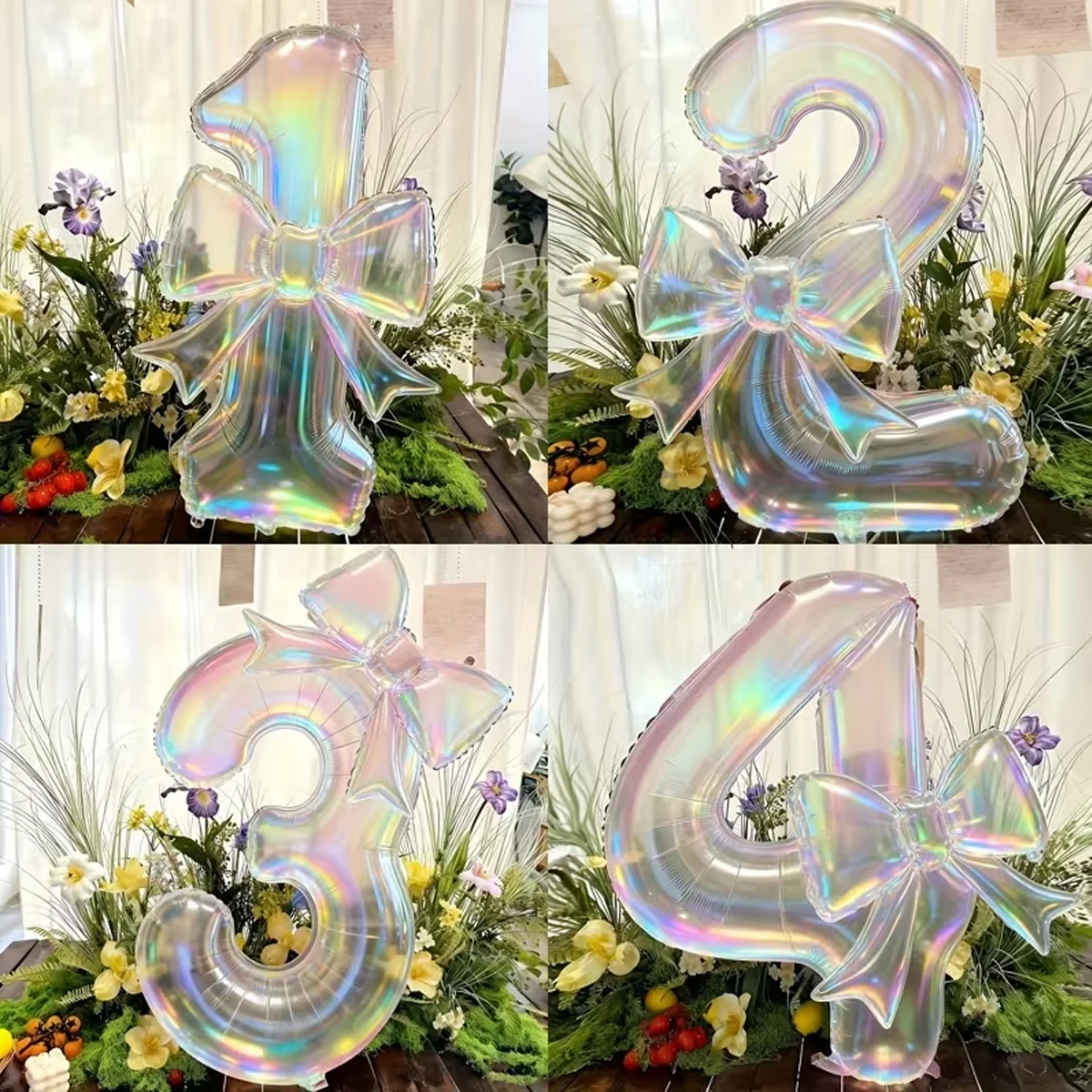 2pcs Colorful Transparent Digital Balloon 0-9 Colorful Bow Balloon, Used for Birthday Parties and Anniversary Decoration