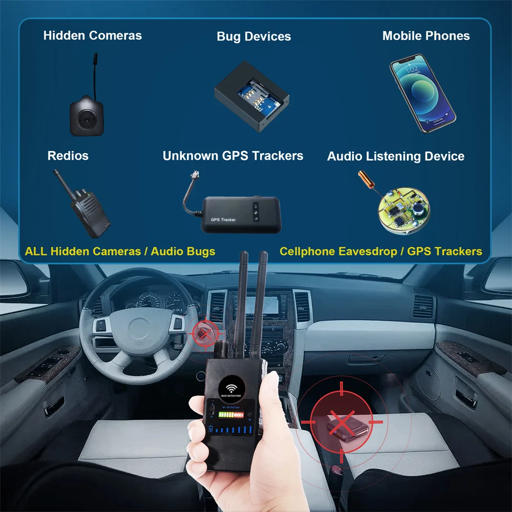 Détecteur de signal RF sans fil G528B, traqueur GPS professionnel, détecteur de dispositif, 101 poignées de bogues audio, caméra espion, EAU radio