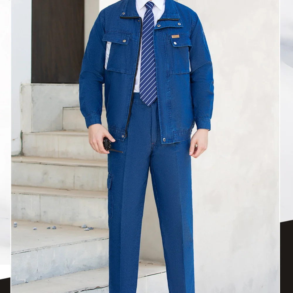 Men's denim welding work clothes suit welder anti-scalding thin wear-resistant breathable labor protection clothing work clothes