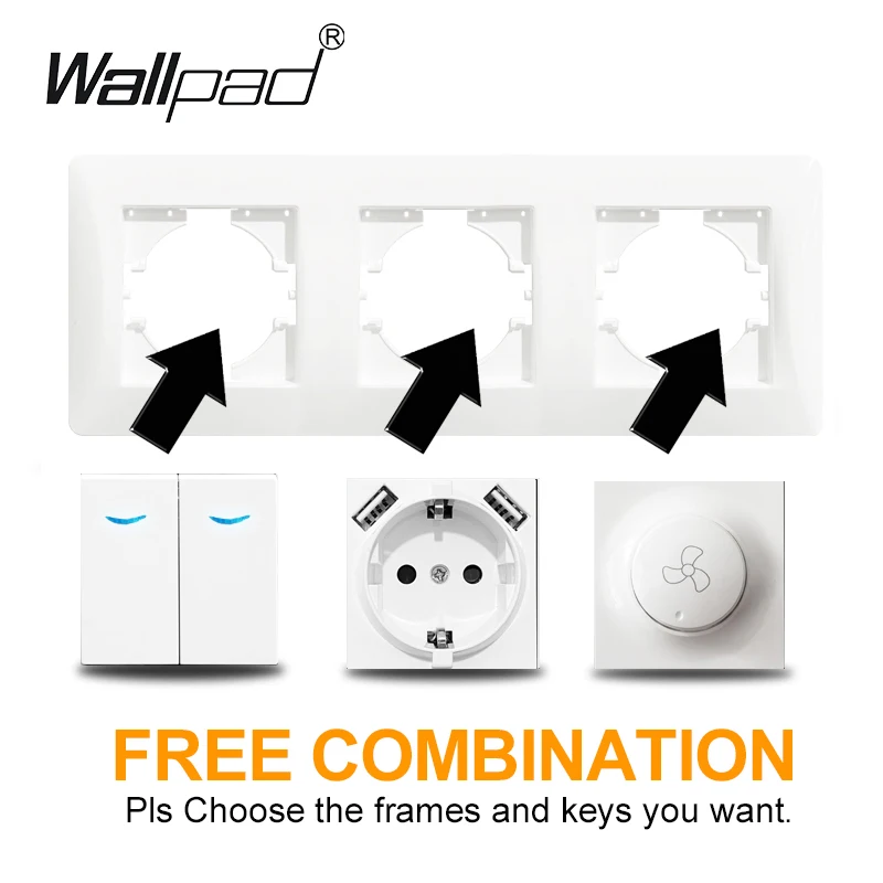 DIY EU White Fireproof Plastic Panel 86mm 156mm 1-5 Frame EU Electrical Socket USB Type C and Switch Free Combination